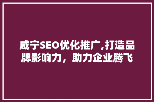 咸宁SEO优化推广,打造品牌影响力，助力企业腾飞