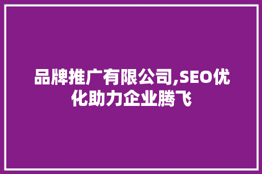 品牌推广有限公司,SEO优化助力企业腾飞