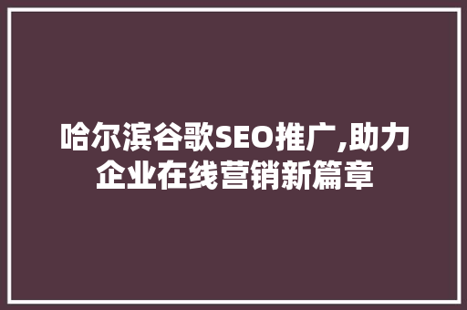 哈尔滨谷歌SEO推广,助力企业在线营销新篇章  第1张