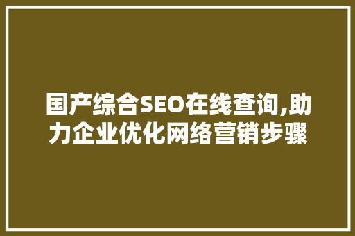 国产综合SEO在线查询,助力企业优化网络营销步骤