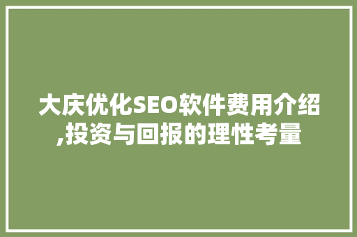 大庆优化SEO软件费用介绍,投资与回报的理性考量