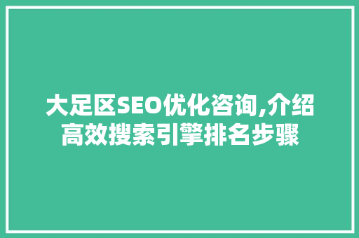 大足区SEO优化咨询,介绍高效搜索引擎排名步骤