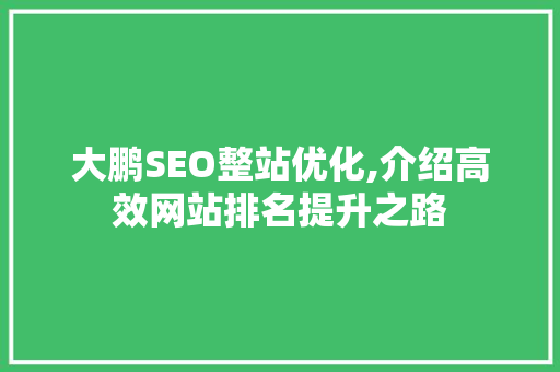 大鹏SEO整站优化,介绍高效网站排名提升之路