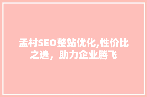 孟村SEO整站优化,性价比之选，助力企业腾飞