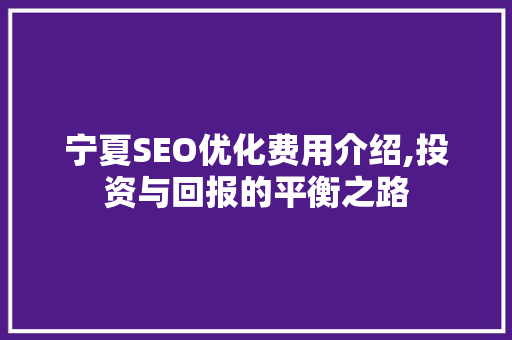 宁夏SEO优化费用介绍,投资与回报的平衡之路