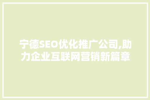 宁德SEO优化推广公司,助力企业互联网营销新篇章