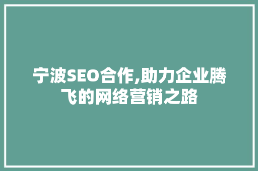 宁波SEO合作,助力企业腾飞的网络营销之路