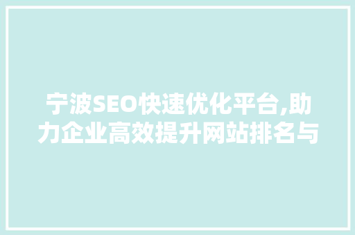 宁波SEO快速优化平台,助力企业高效提升网站排名与流量