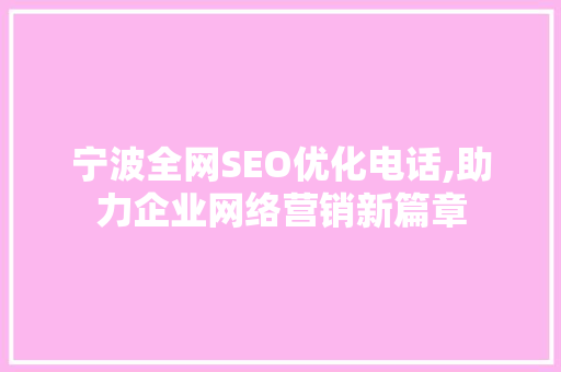 宁波全网SEO优化电话,助力企业网络营销新篇章