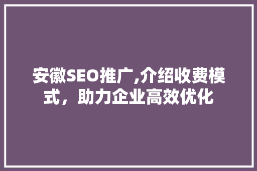 安徽SEO推广,介绍收费模式，助力企业高效优化