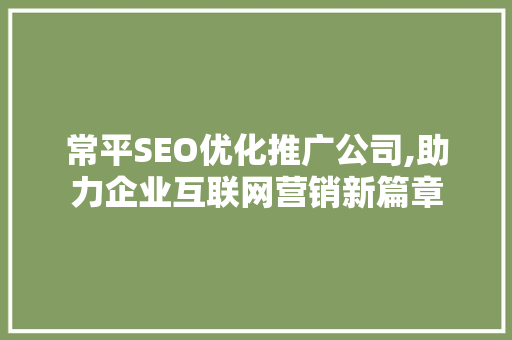 常平SEO优化推广公司,助力企业互联网营销新篇章