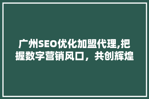 广州SEO优化加盟代理,把握数字营销风口，共创辉煌未来