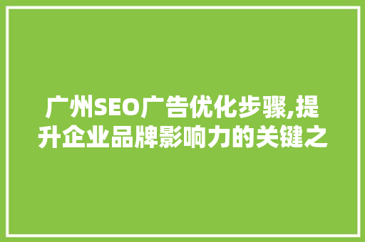 广州SEO广告优化步骤,提升企业品牌影响力的关键之路