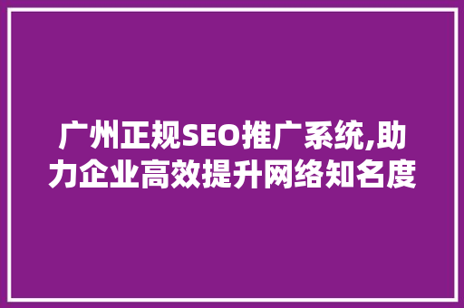 广州正规SEO推广系统,助力企业高效提升网络知名度