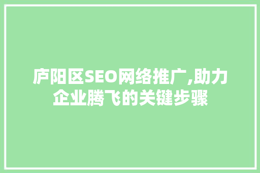 庐阳区SEO网络推广,助力企业腾飞的关键步骤