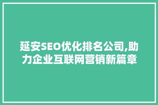 延安SEO优化排名公司,助力企业互联网营销新篇章