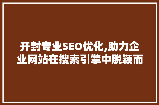 开封专业SEO优化,助力企业网站在搜索引擎中脱颖而出