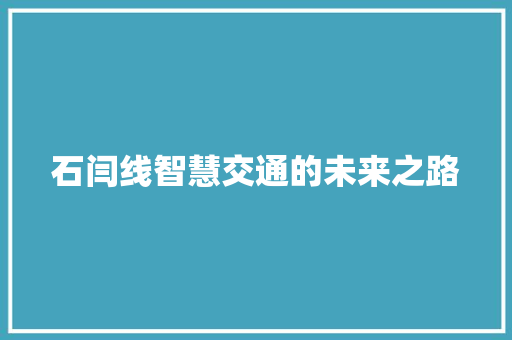 石闫线智慧交通的未来之路