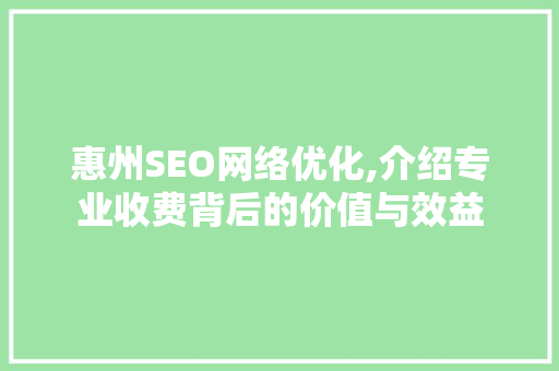 惠州SEO网络优化,介绍专业收费背后的价值与效益