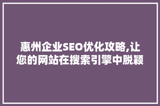 惠州企业SEO优化攻略,让您的网站在搜索引擎中脱颖而出