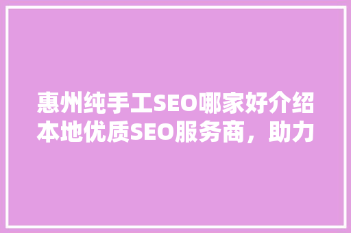 惠州纯手工SEO哪家好介绍本地优质SEO服务商，助力企业高效提升排名