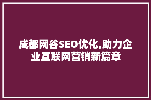 成都网谷SEO优化,助力企业互联网营销新篇章