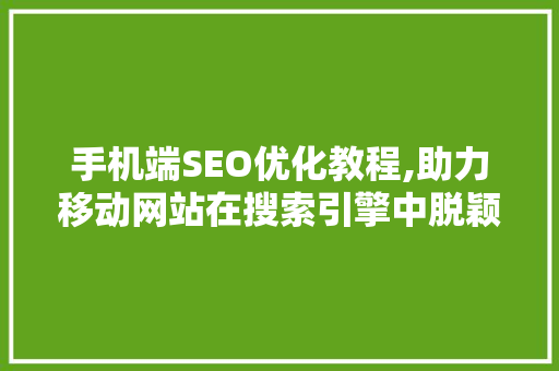 手机端SEO优化教程,助力移动网站在搜索引擎中脱颖而出