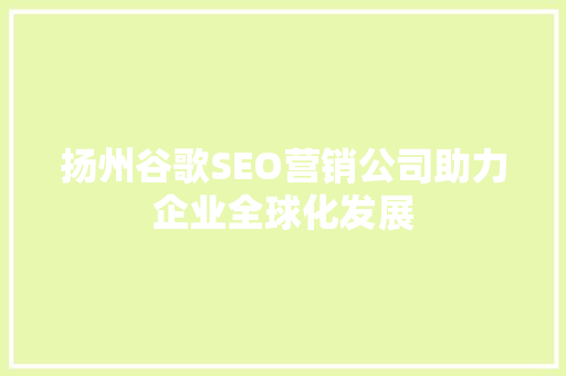 扬州谷歌SEO营销公司助力企业全球化发展