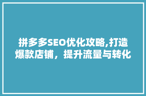 拼多多SEO优化攻略,打造爆款店铺，提升流量与转化