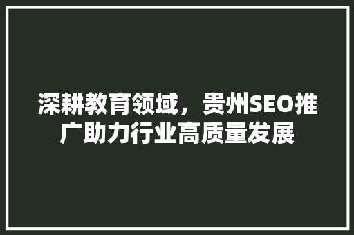 深耕教育领域，贵州SEO推广助力行业高质量发展