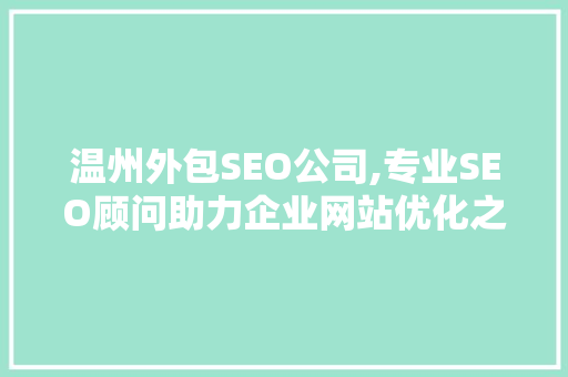 温州外包SEO公司,专业SEO顾问助力企业网站优化之路