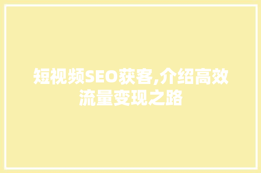 短视频SEO获客,介绍高效流量变现之路