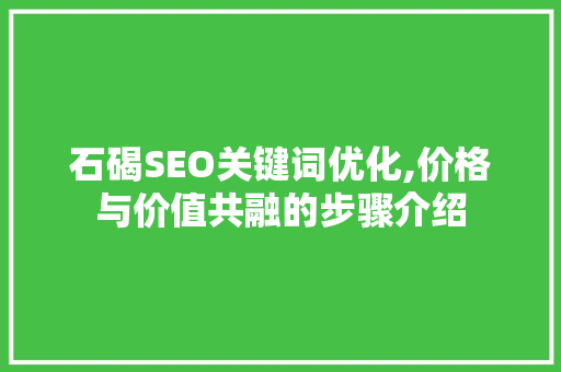 石碣SEO关键词优化,价格与价值共融的步骤介绍