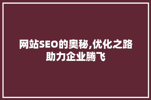 网站SEO的奥秘,优化之路助力企业腾飞