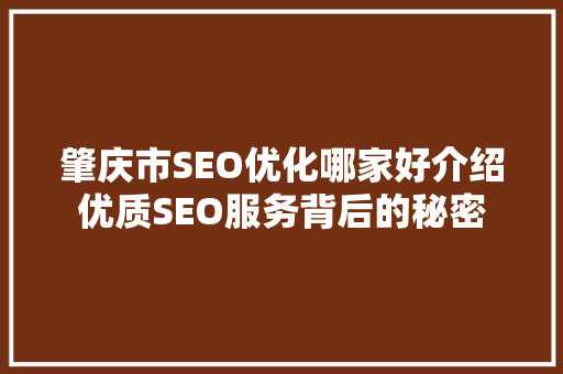 肇庆市SEO优化哪家好介绍优质SEO服务背后的秘密