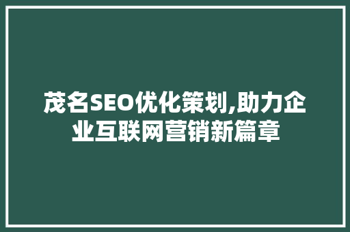 茂名SEO优化策划,助力企业互联网营销新篇章