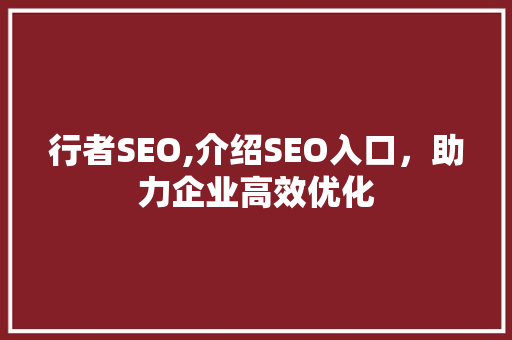 行者SEO,介绍SEO入口，助力企业高效优化