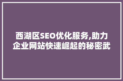 西湖区SEO优化服务,助力企业网站快速崛起的秘密武器