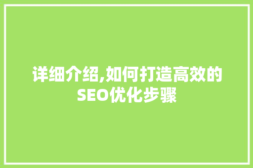 详细介绍,如何打造高效的SEO优化步骤