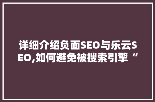 详细介绍负面SEO与乐云SEO,如何避免被搜索引擎“惩罚”，提升网站排名