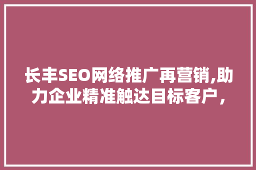 长丰SEO网络推广再营销,助力企业精准触达目标客户，实现业绩飞跃