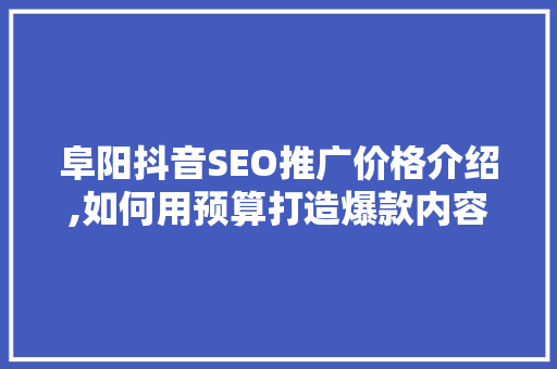 阜阳抖音SEO推广价格介绍,如何用预算打造爆款内容