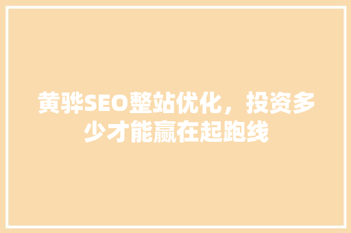 黄骅SEO整站优化，投资多少才能赢在起跑线