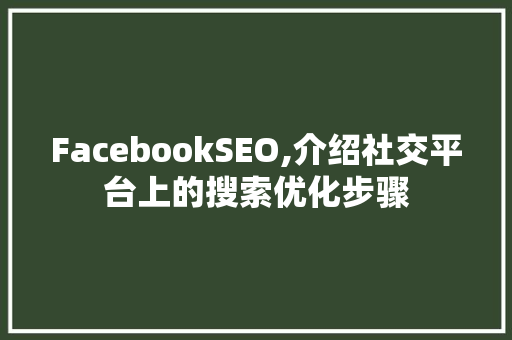 FacebookSEO,介绍社交平台上的搜索优化步骤