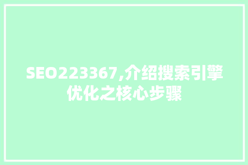 SEO223367,介绍搜索引擎优化之核心步骤