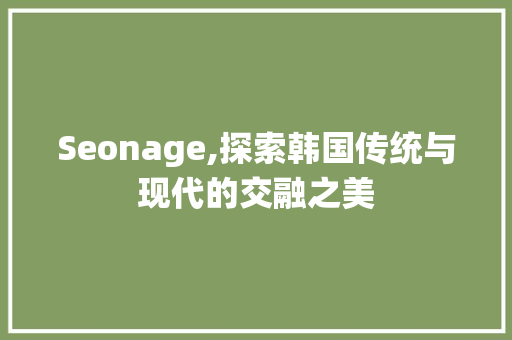 Seonage,探索韩国传统与现代的交融之美