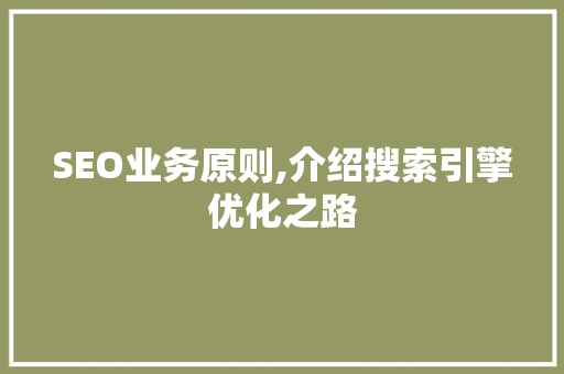 SEO业务原则,介绍搜索引擎优化之路