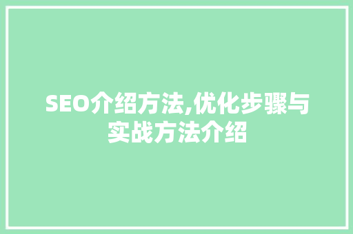 SEO介绍方法,优化步骤与实战方法介绍