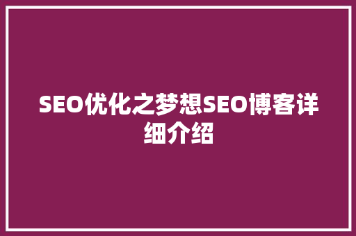 SEO优化之梦想SEO博客详细介绍