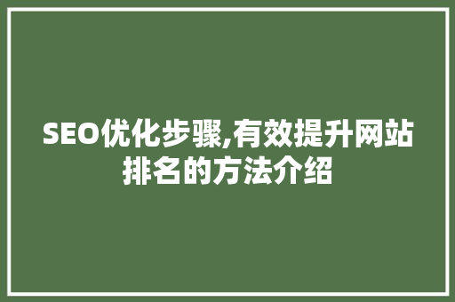 SEO优化步骤,有效提升网站排名的方法介绍